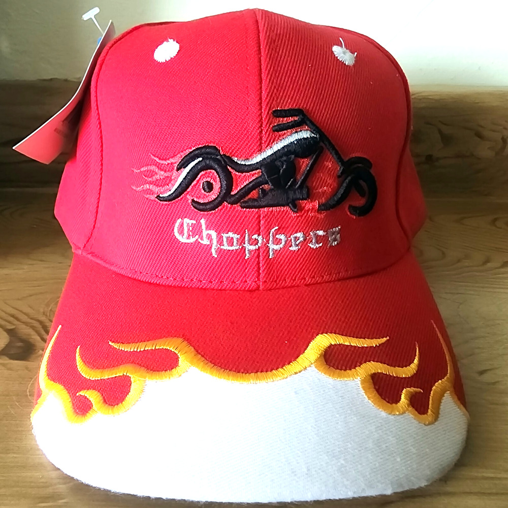 Choppers Adjustable Hat Red W/ Flames Embroidered Adult Cap Motorcycle NEW